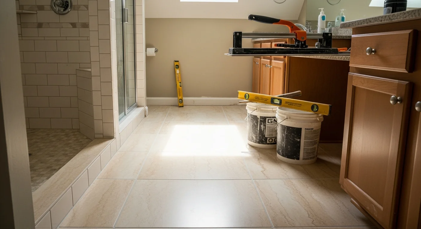 Professional tile installation in kitchen and bathroom