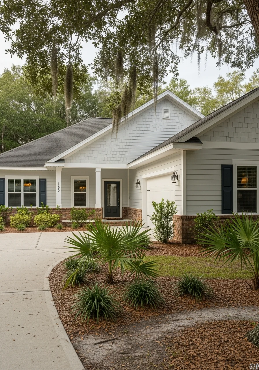 Portrait-style view of a well-maintained Alachua County home with clear property boundaries and professional appearance.
